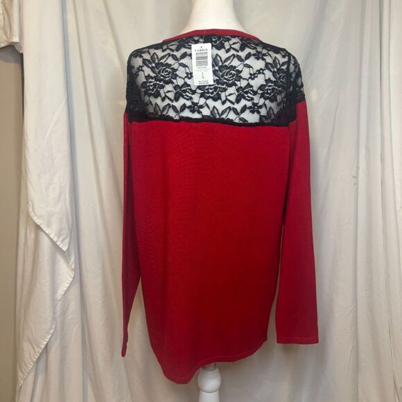 Torrid Lace Red Pullover Sweater Scoop Neck Stylish Womens Blouse New - Picture 6 of 7